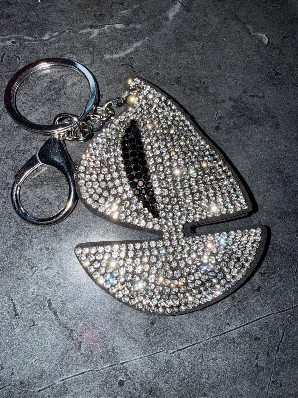 Rhinestone Sailboat Key & Card Holder Charm - Silver Sparkle